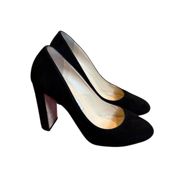 JIMMY CHOO Black Suede Laria 100 100mm 4 in Heels Round Toe Womens Size 37 US 7 - Picture 1 of 10